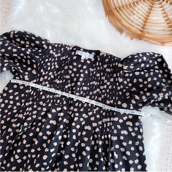 Hunter Bell Jenkins Mini Dress in Desert Poppy Print Puff Sleeves Black Tan Dot - Picture 11 of 14